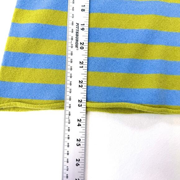 VINCE 100% Cashmere Sweater Womens Large Blue Green Striped V-Neck Luxury Knit - Picture 5 of 11